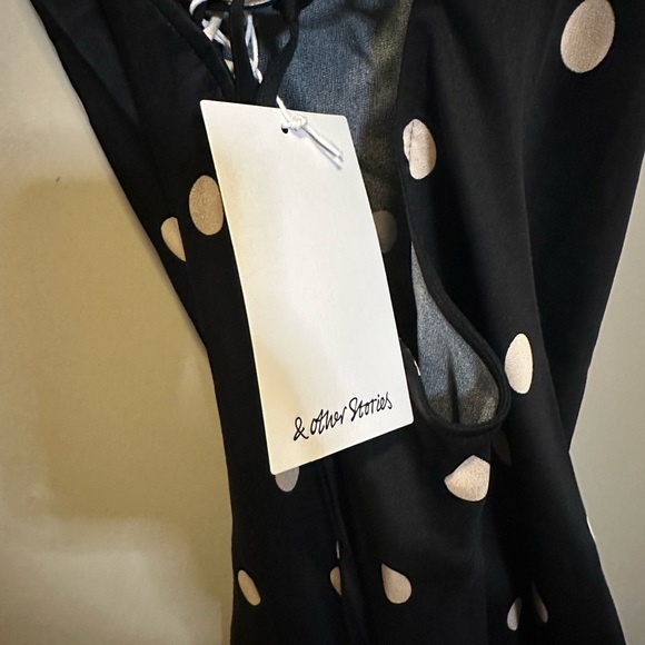 NWT &Other Stories maxi cami slip low back in mono polka dot print dress Size 2 - Picture 7 of 9